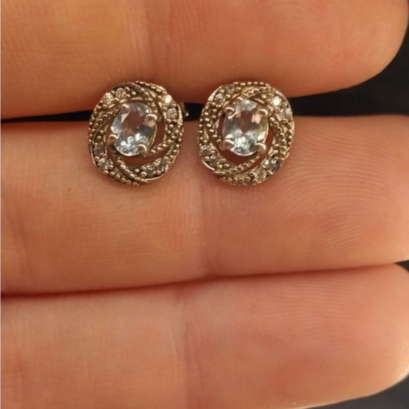 Aqua Marine Platinum over Sterling Silver Earrings - Picture 2 of 2